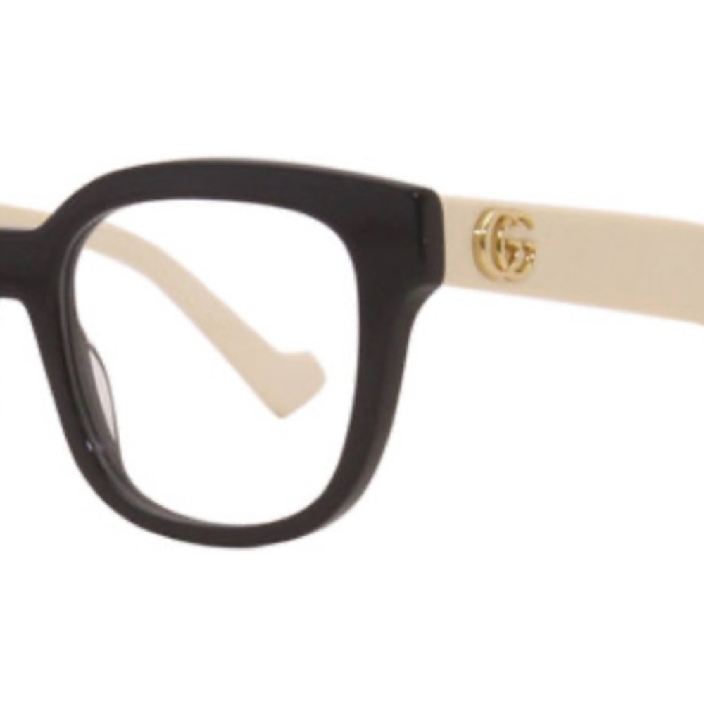Black and Cream Designer-Style Women's Eyeglasses with Gold Logo Accent